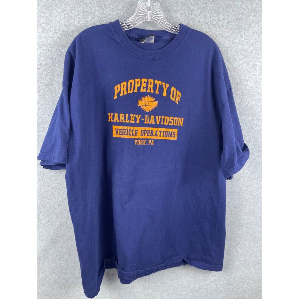 Harley Davidson Shirt Men's 2XL Blue Short Sleeve Property of Vehicle Operations